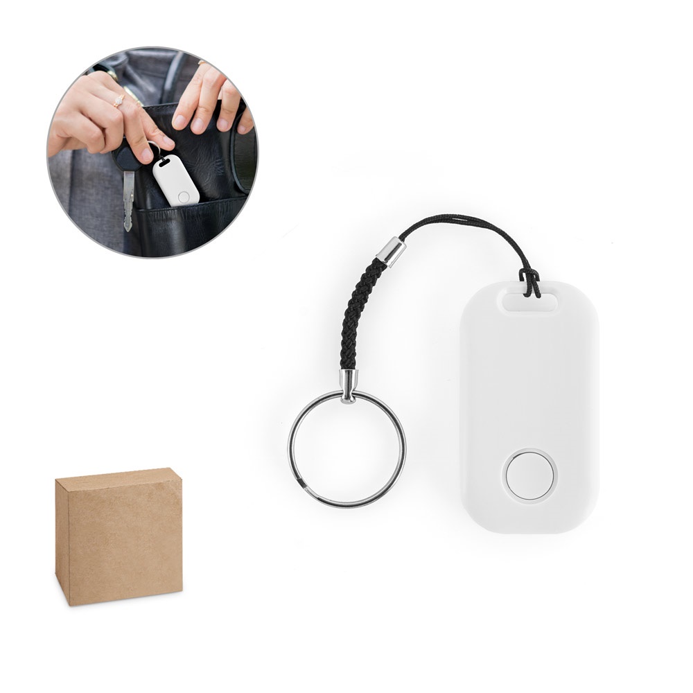 DAMY. Draadloze tracker met een compact en lichtgewicht ontwerp, gemaakt van gerecycled ABS (100% rABS).