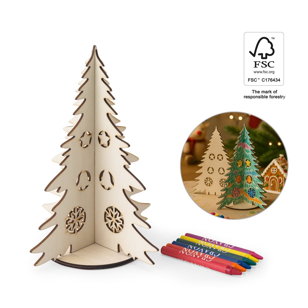 DENNENHOUTEN KAMER. Houten kerstboom om in te kleuren, gedemonteerd.