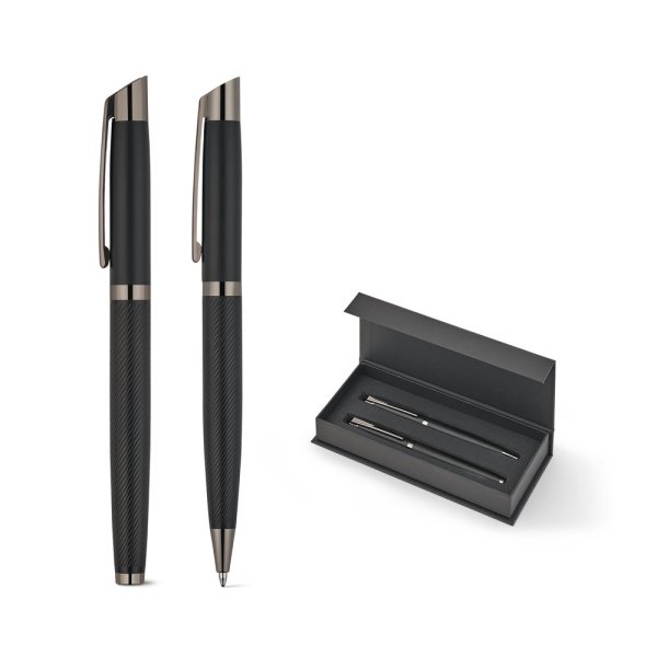 KINGSLEY. Set van 1 aluminium balpen en 1 aluminium rollerpen, met Dokumental® blauwe inkt.