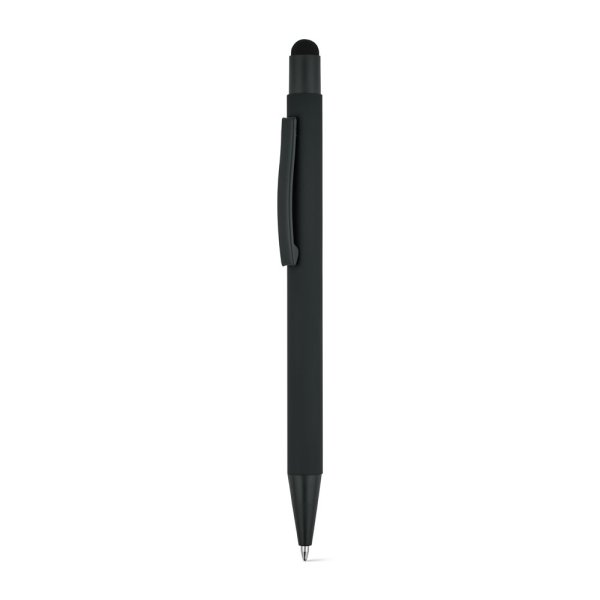 CLINT TOUCH. Balpen met een modern design, gemaakt van gerecycled aluminium (100% rAL) met een rubberen afwerking. - 103 - Zwart