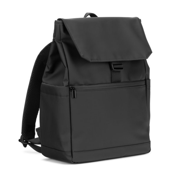AZORES TAS. Laptoprugzak (16 inch) van PU, met klep die alle compartimenten afdekt. - 103 - Zwart