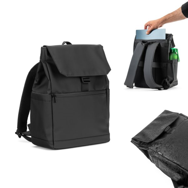 AZORES TAS. Laptoprugzak (16 inch) van PU, met klep die alle compartimenten afdekt.