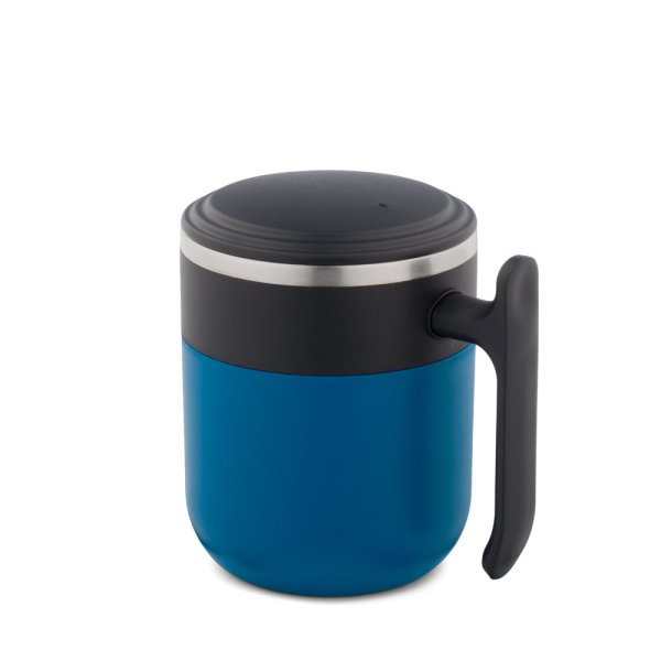 MALDINI. Mug de voyage avec intérieur en acier inoxydable et finition mate, 400 ml - 104 - Bleu