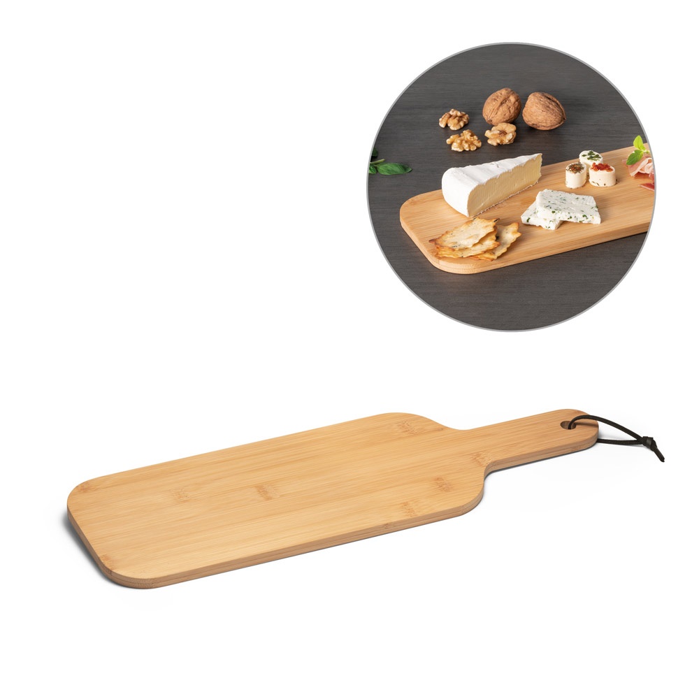 SESAM. Bamboe snijplank met koord, ideaal voor hapjes.