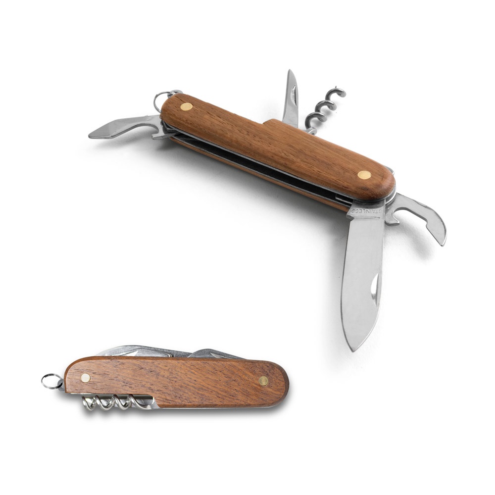 BELPIANO. Couteau de poche multifonctionnel en acier inoxydable et bois.