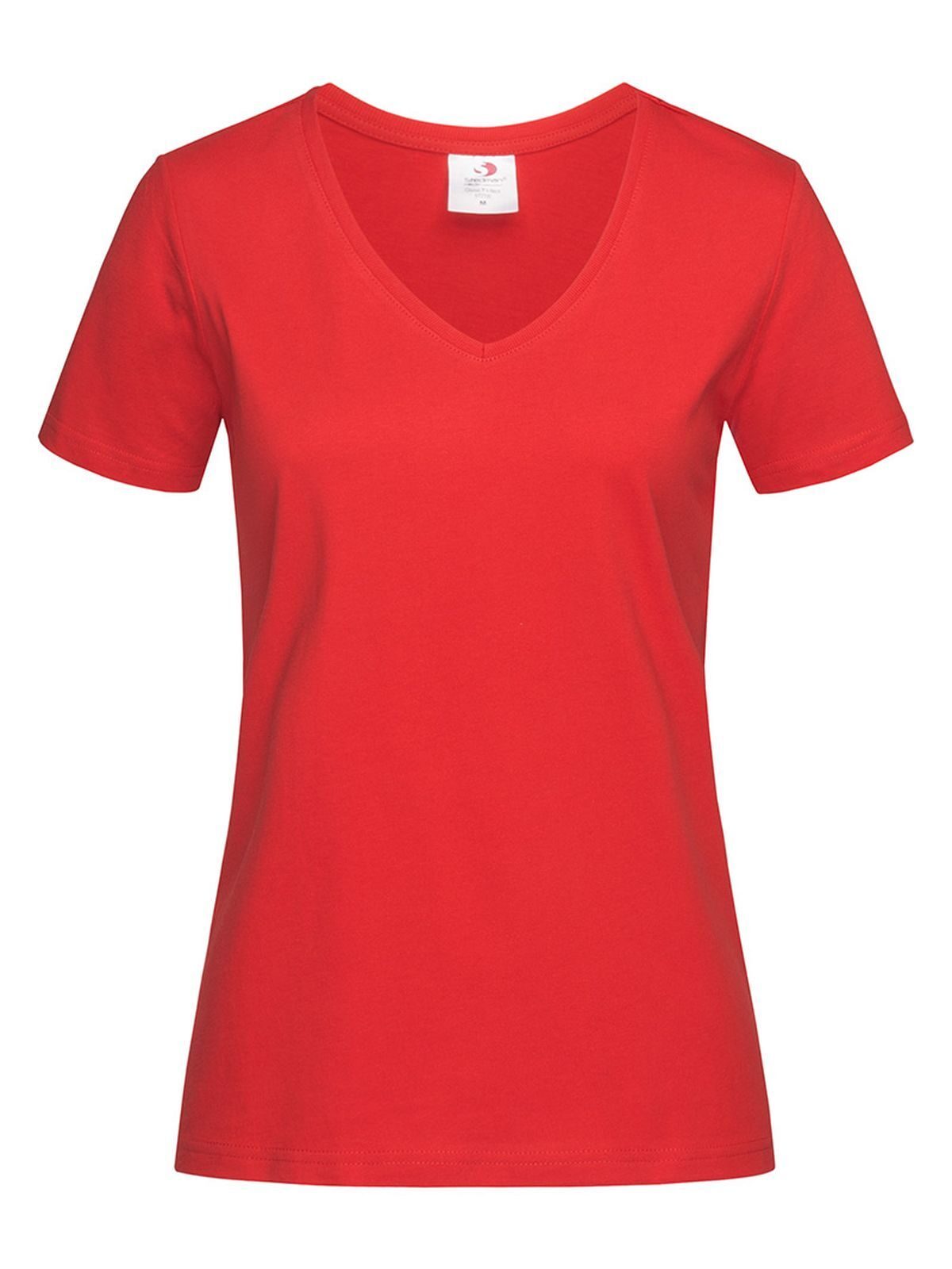 Klassieke T-shirt met V-hals voor dames - SRE - Scharlakenrood