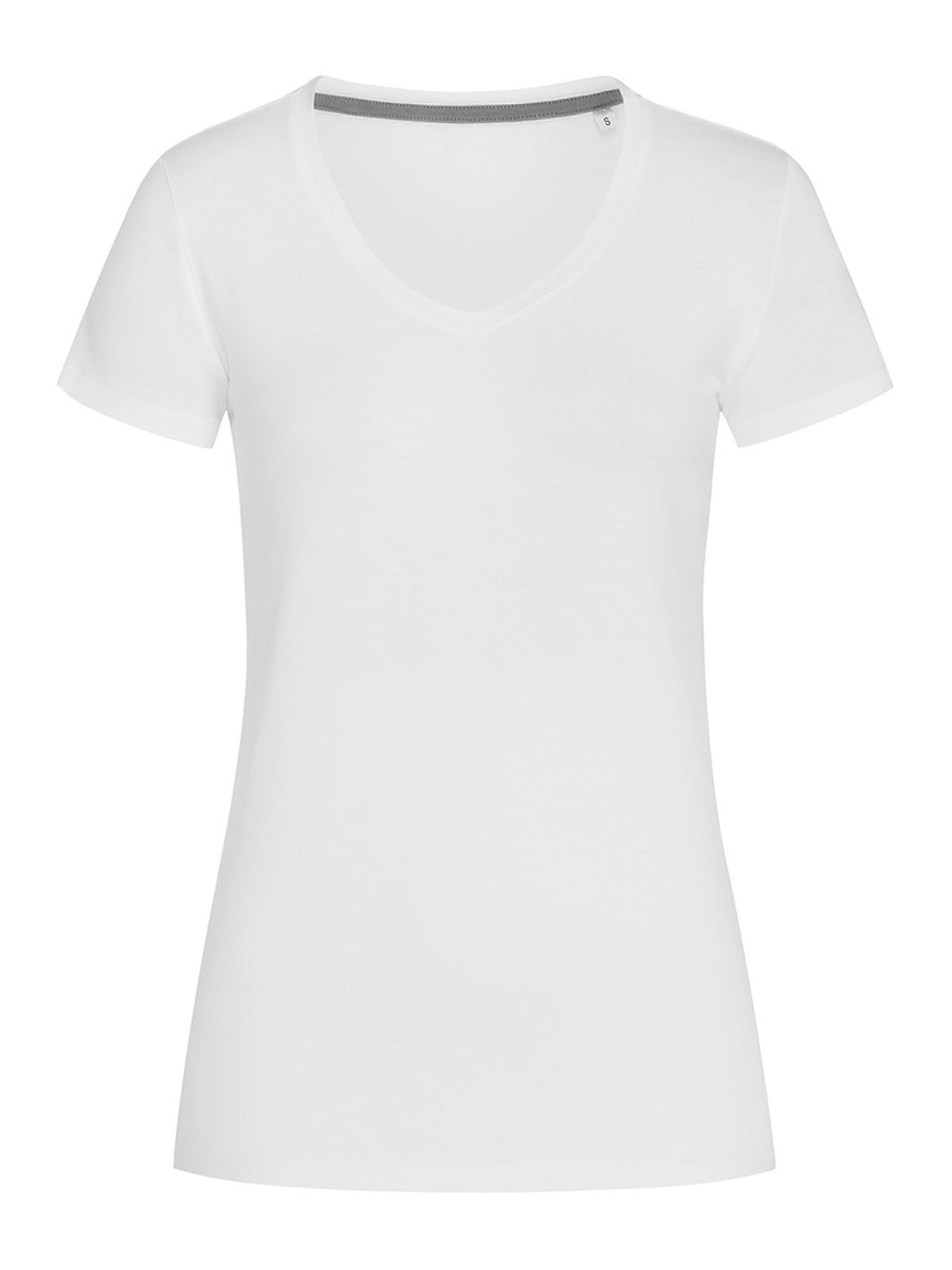 Stretch-T V-hals dames - WHI - Wit