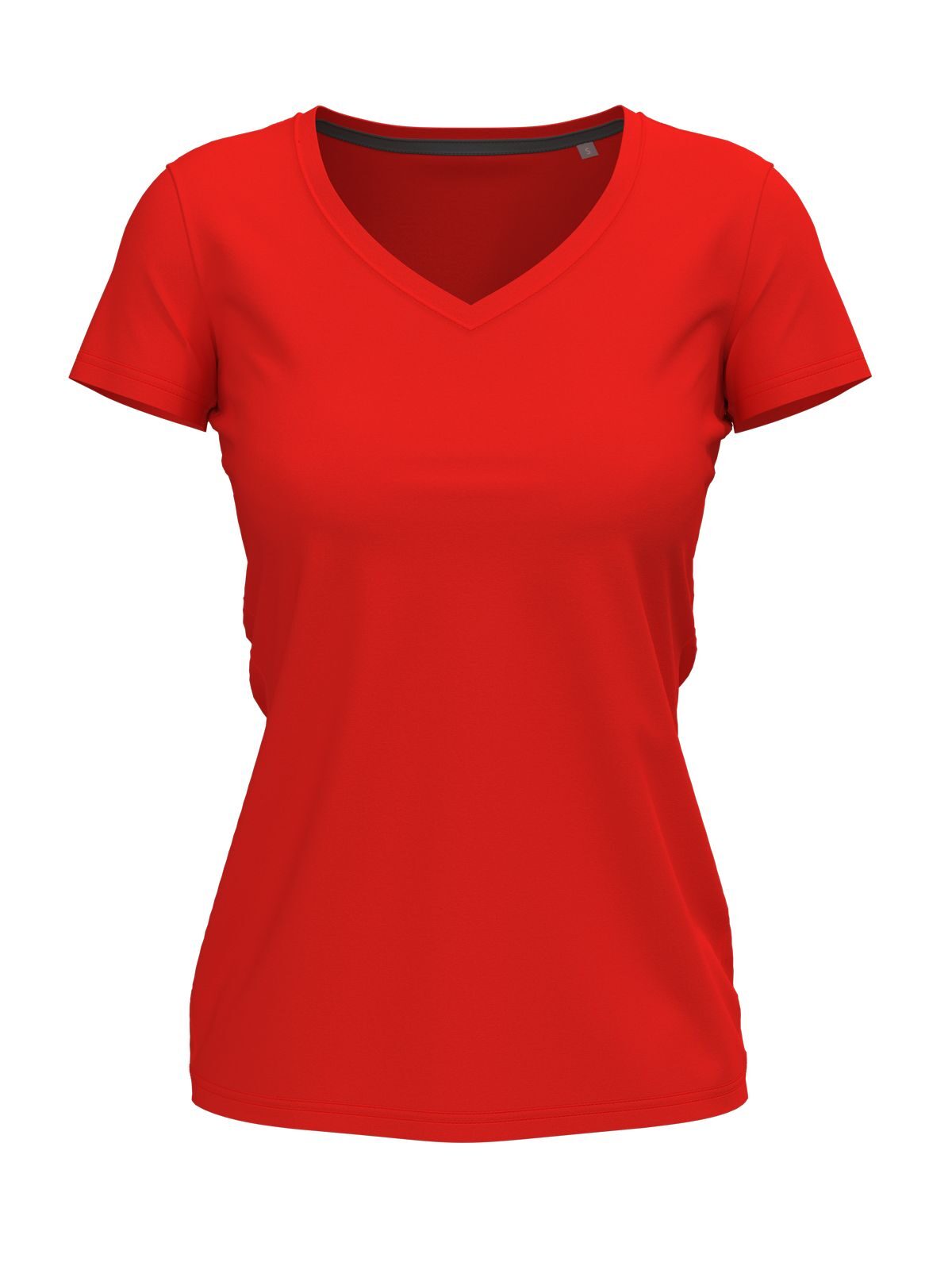 Stretch-T V-hals dames - SRE - Scharlakenrood