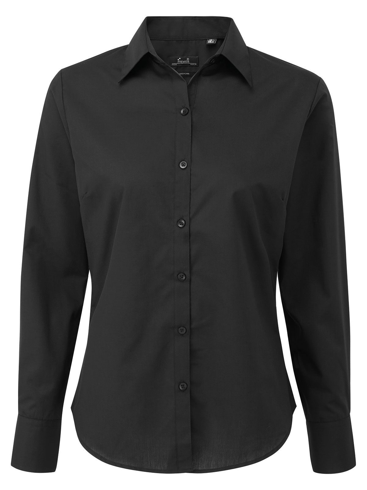 Damesblouse met lange mouwen van poplin - BLAC - Zwart