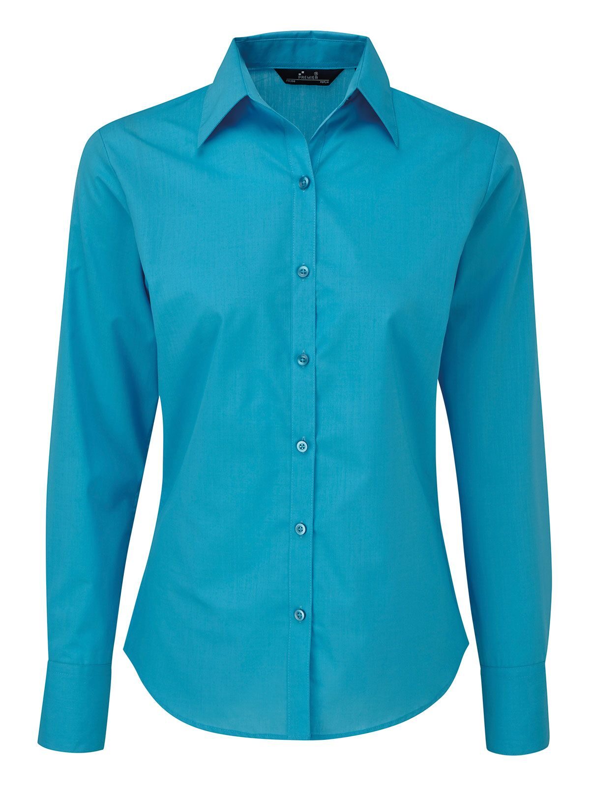 Damesblouse met lange mouwen van poplin - TURQ - Turkoois