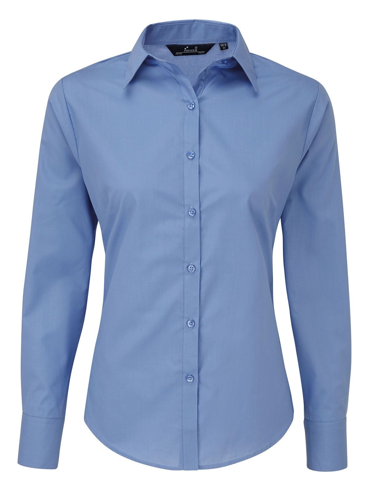 Damesblouse met lange mouwen van poplin - MBLU - Middenblauw