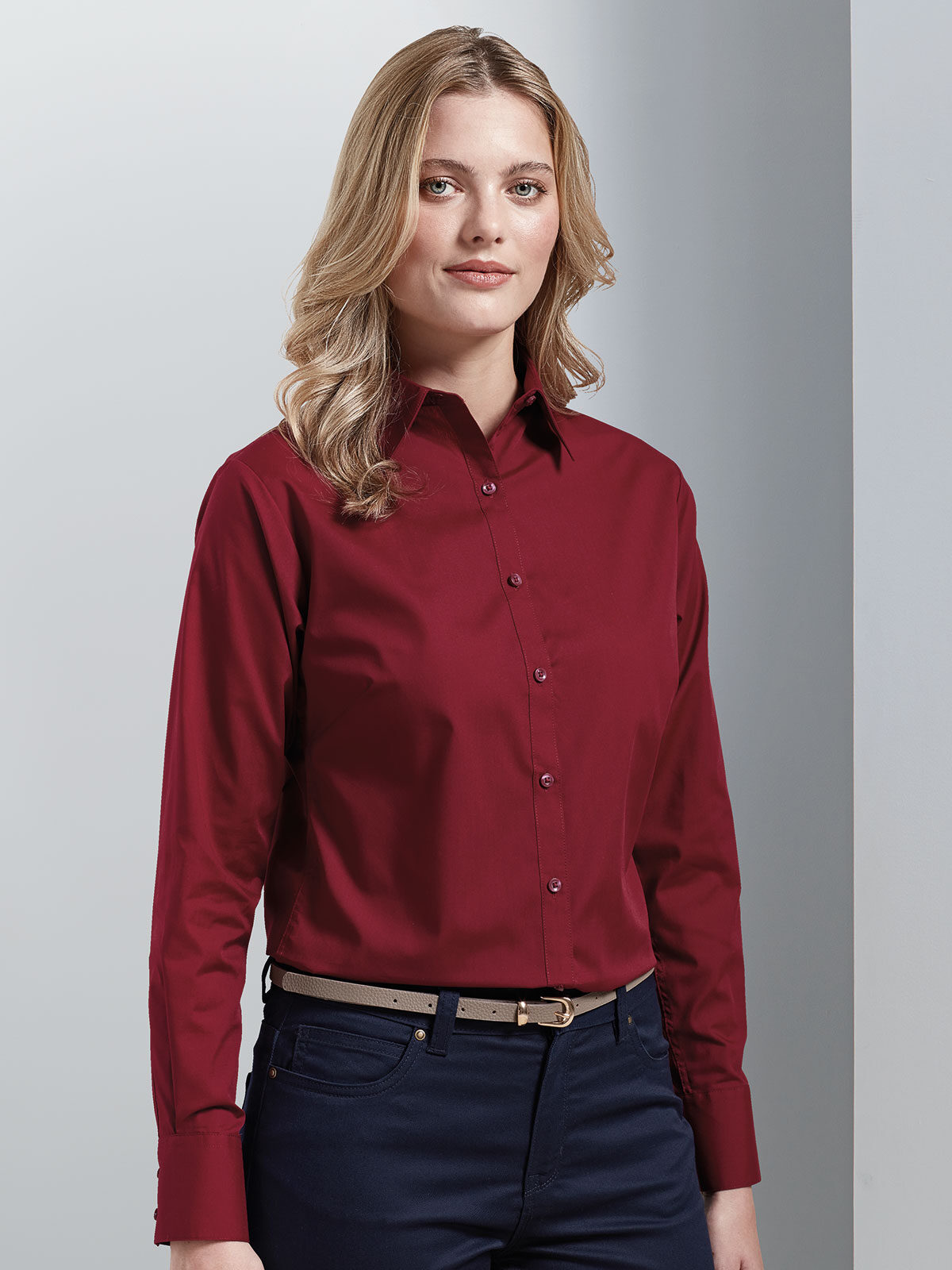 Damesblouse met lange mouwen van poplin