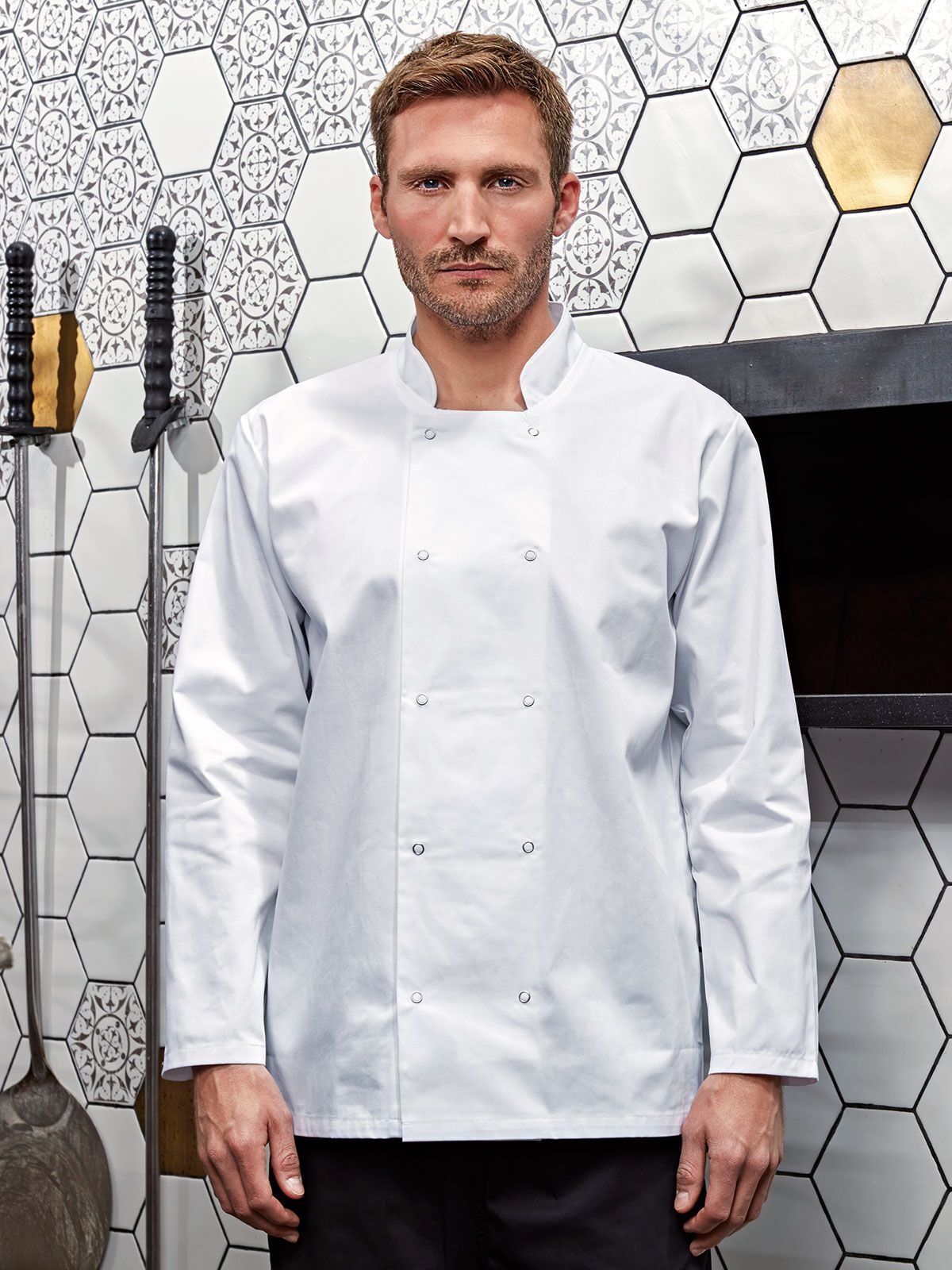 Chef's jas met lange mouwen en studs