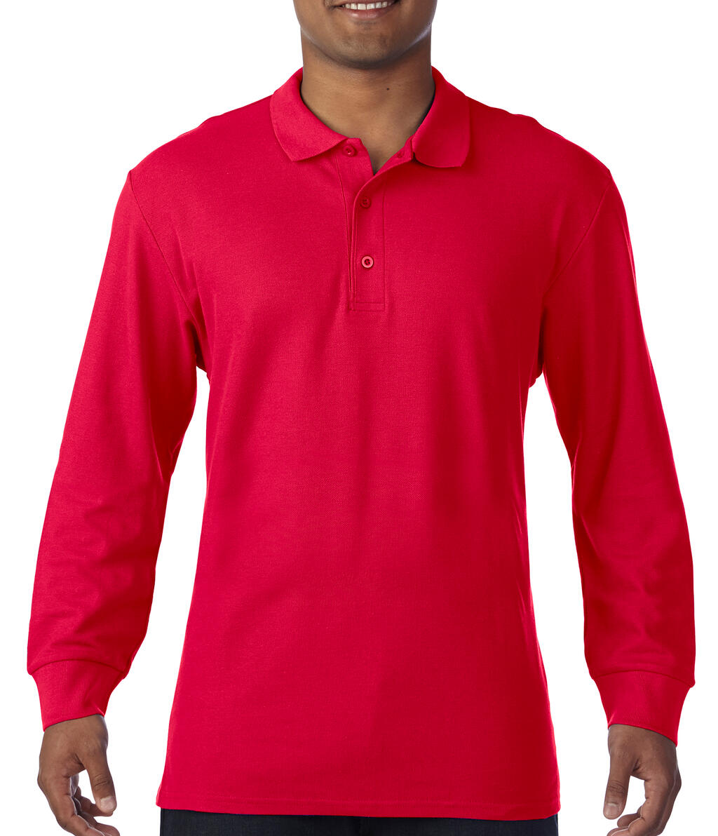 Polo shirt met lange mouwen van premium katoen met dubbele piqué-afwerking